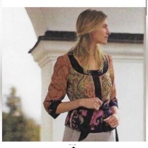 Anthropology Elevenses joyful vespers linen button up lined multi color jacket